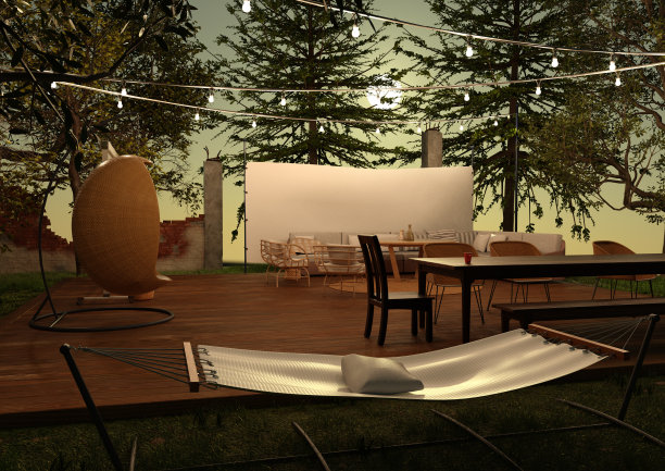 3D渲染室外天井休息室图片下载