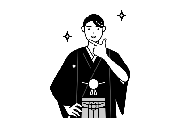 男子穿着带帽冠的袴摆出自信的姿势图片下载