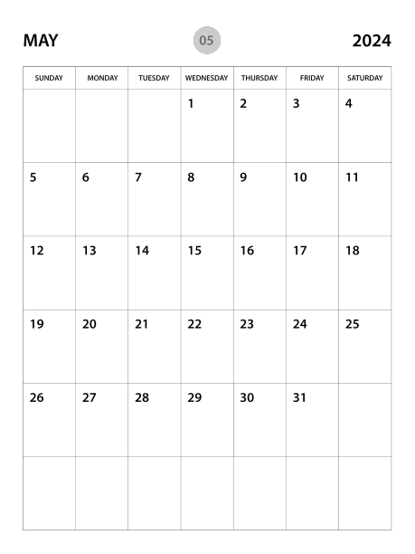 2024年5月日历日历模板2024年图片下载