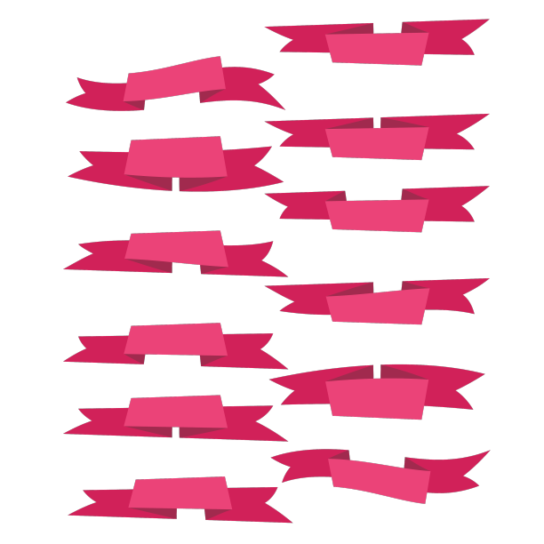 一套粉红色的扁平丝带孤立的白色图片下载