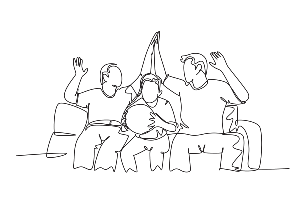 连续的一条线画着坐在沙发上的风扇图片下载