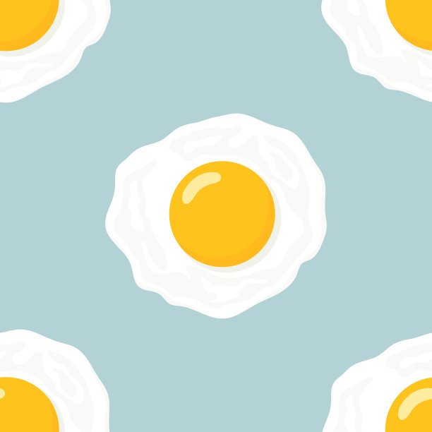 矢量无缝模式与平底煎蛋，煎蛋卷上的蓝色背景。健康早餐，蛋白质食品，减肥餐概念。设计模板图片下载