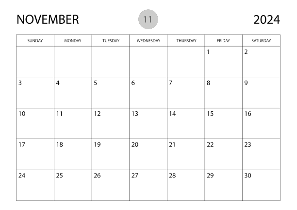 2024年11月规划日历模板2024年图片下载