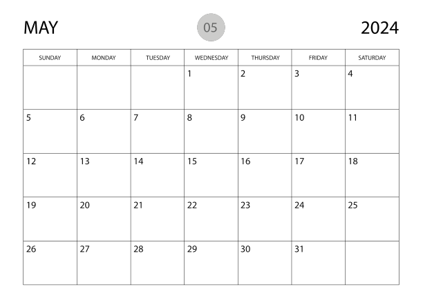 2024年5月日历日历模板2024年图片下载