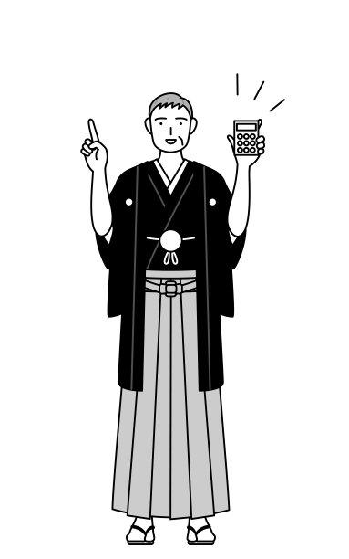 元旦和婚礼上，老人穿着袴带胸章，拿着计算器指点。图片下载