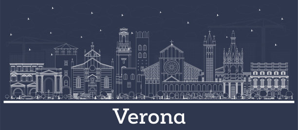 白色建筑勾勒出意大利维罗纳市的天际线。商务旅行和具有历史建筑的旅游理念。维罗纳城市景观与地标。图片下载