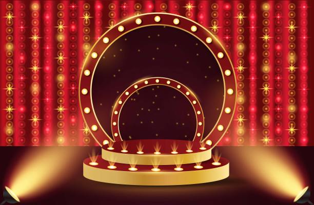 领奖台。3d复古领奖台的表演，颁奖，剧院，马戏团，电影院。场景、台座、舞台、工作室或房间。图片下载