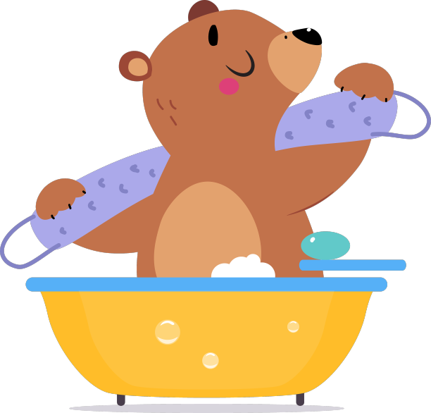 可爱的小熊在浴缸里用磨砂擦洗身体图片下载