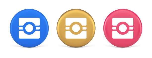 相机照片视频应用按钮多媒体照片服务3d逼真的圆圈图标图片下载