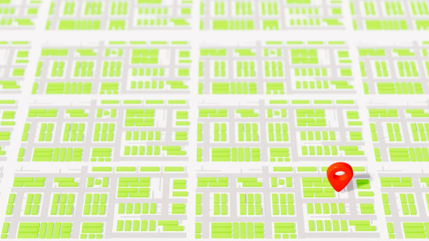 绿色城市地图的三维插图与位置图标在右下方的区域，GPS使用的主题图片下载