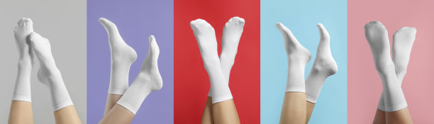 彩色背景上穿着时尚白袜子的女人，照片合集图片下载