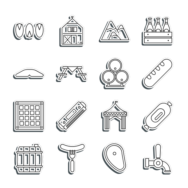 设置线啤酒龙头腊肠香肠法国法棍面包图片下载