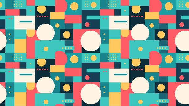 抽象几何无缝图案与简单的极简主义的形状。矢量背景与圆圈和矩形图片下载