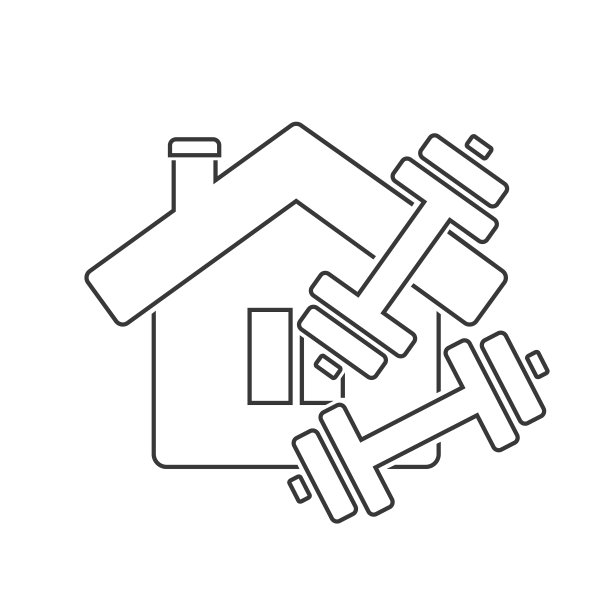 健身在家里矢量线图标。健身房健身说明标志。健身屋标志。训练体育运动标志图片下载