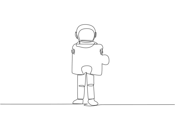 单线画年轻的充满活力的宇航员图片下载