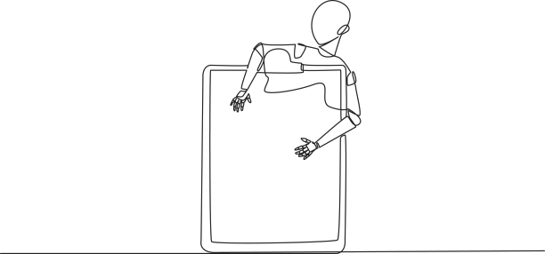 连续一条线绘制机器人拥抱图片下载