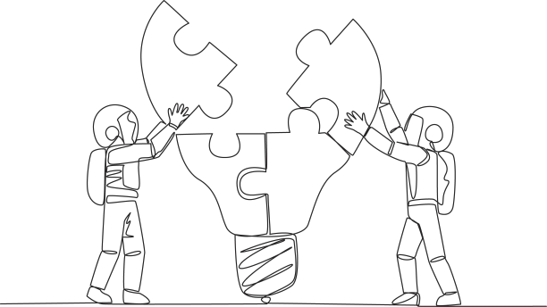 单线画两名宇航员在工作图片下载