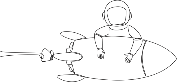 单线画年轻的充满活力的宇航员图片下载