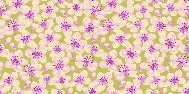 时尚明亮的傻瓜花无缝图案。矢量手绘草图。彩色紫色花刷纹理印花。设计模板图片下载