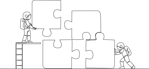 连续的一条线画两个宇航员图片下载