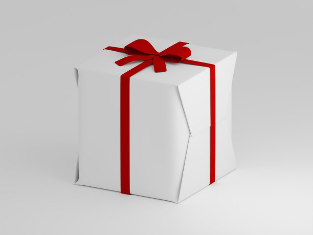 方形礼品盒与红丝带孤立在一个普通的白色背景图片下载