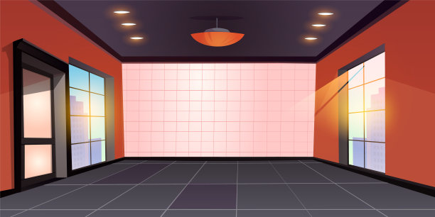卡通空房间内部有地板和窗户图片下载