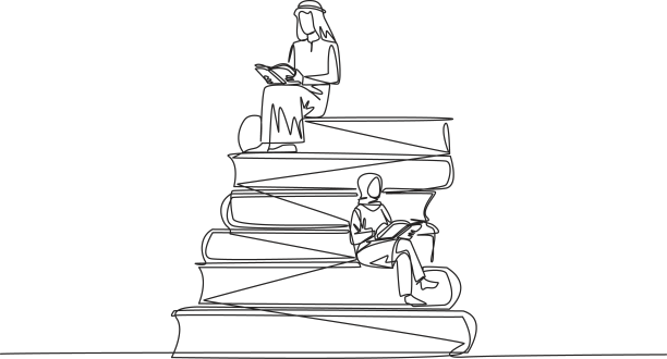 单连续线绘制阿拉伯男人女人图片下载