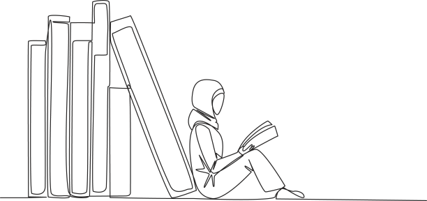 连续一行画阿拉伯妇女阅读图片下载