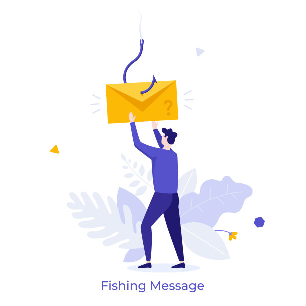 一个人把信封挂在钩子上。钓鱼电子信息、可疑电子邮件、带有危险链接的诈骗函件、网络诈骗的概念。现代平面彩色矢量插图的横幅，海报。图片下载