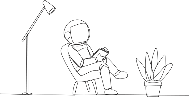 连续的一条线绘制宇航员坐姿图片下载