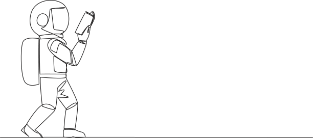 单线绘制宇航员行走阅读图片下载