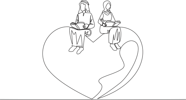 单连续线绘制阿拉伯男人女人图片下载