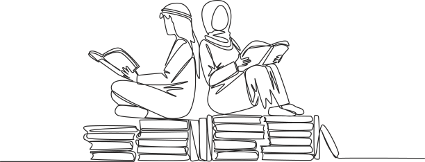 单线画阿拉伯男人女人坐着图片下载