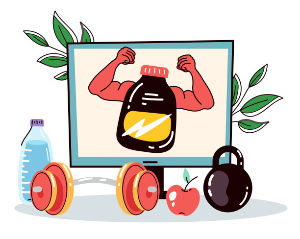 在线健身运动课堂锻炼家庭健身概念。矢量卡通图形设计元素插图图片下载