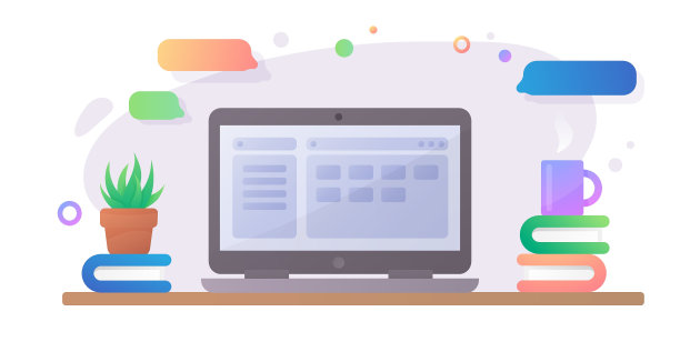 作业，工作空间的概念。笔记本电脑，笔记本放在桌上有植物，多肉在一壶，一杯咖啡，茶，书。矢量插图隔离在白色背景上图片下载