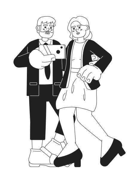 老年时尚夫妇自拍黑白2D卡通人物图片下载