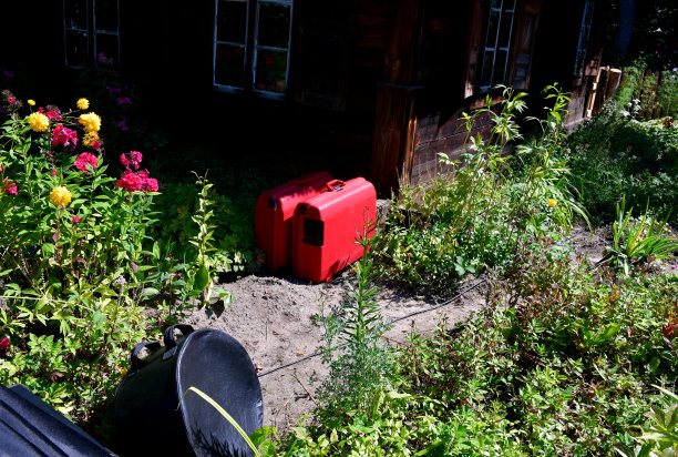 在波兰一个阳光明媚的夏日里，靠近木栅栏、蜂箱和长满鲜花、草药和其他植物的维护良好的花园的旧木屋、棚屋或庇护所的特写照片图片下载