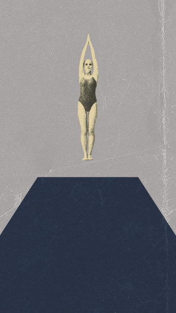 年轻苗条的女人，运动中的运动员，训练，游泳在抽象的背景下。当代艺术拼贴在照片复制效果纹理图片下载