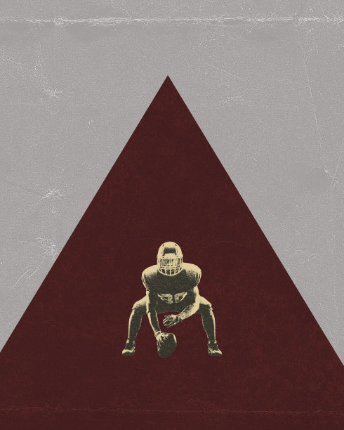 年轻的美国足球运动员，在比赛中穿着制服拿着球。当代艺术拼贴。照片复制纹理，噪点效果图片下载