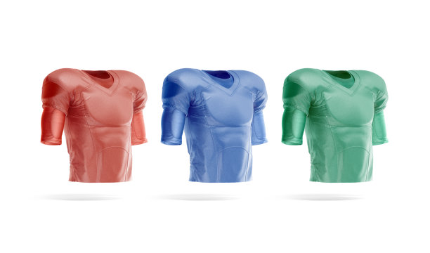 空白彩色美式橄榄球球衣模型，侧面视图图片下载