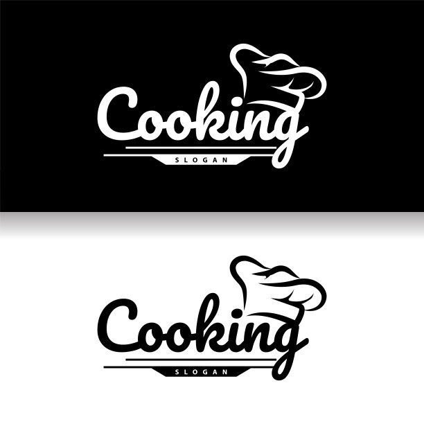 厨师标志设计烹饪灵感和厨师帽与简单的线条为餐厅经营品牌图片下载