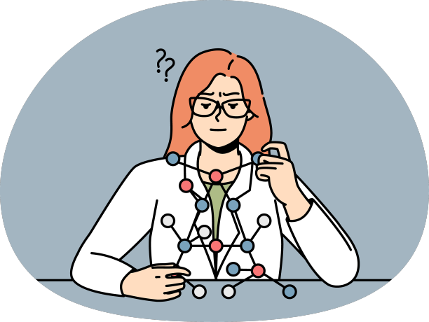 女科学家坐在桌前看着分子图片下载