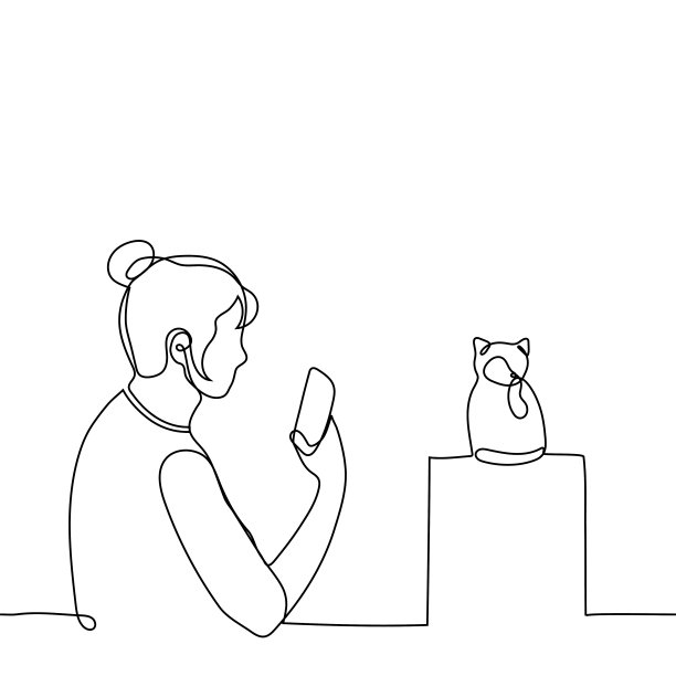 一名妇女用手机拍下了她的猫舔爪子的照片——一行画。猫夫人的概念使可爱的猫的手机照片图片下载