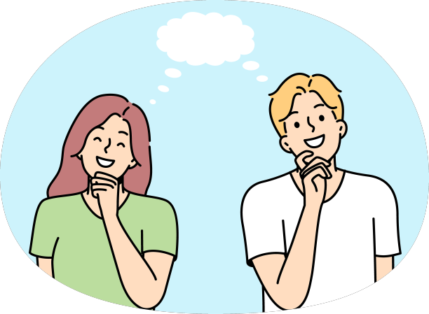 女孩男孩笑着一起想一些事情图片下载