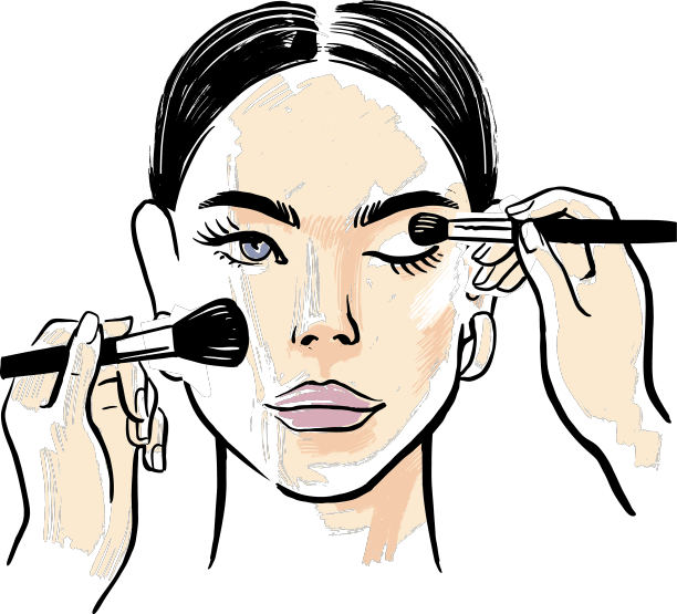 女孩模特脸部彩妆画与化妆刷图片下载