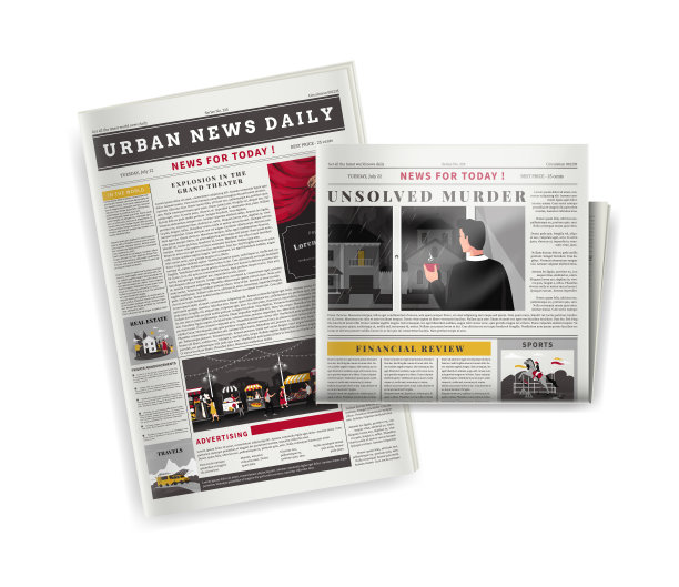 报纸的标题。期刊新闻报道。每日纸张空白页。小报广告文章。公报的空间。早上的沟通。通讯专栏，附相片。矢量新闻纸图片下载