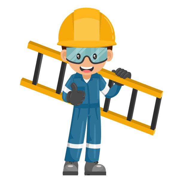 举着梯子的工业机械工人大拇指朝上。主管配备个人防护装备。工业安全和工作中的职业健康图片下载