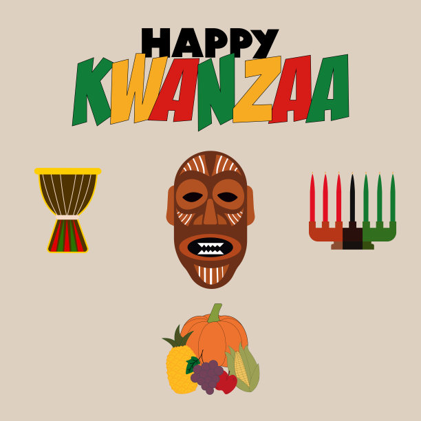 快乐宽扎节矢量平面插图。传统的非裔美国人民族节日设计理念与烛台和燃烧的蜡烛。图片下载