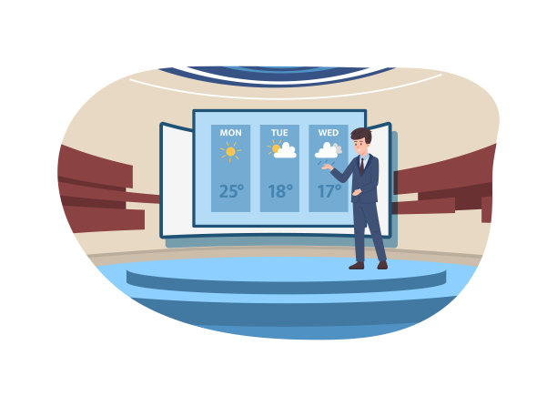 天气预报员，男主持人，平面卡通矢量插图图片下载