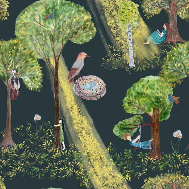 手绘水彩梦幻绿色图案图片下载